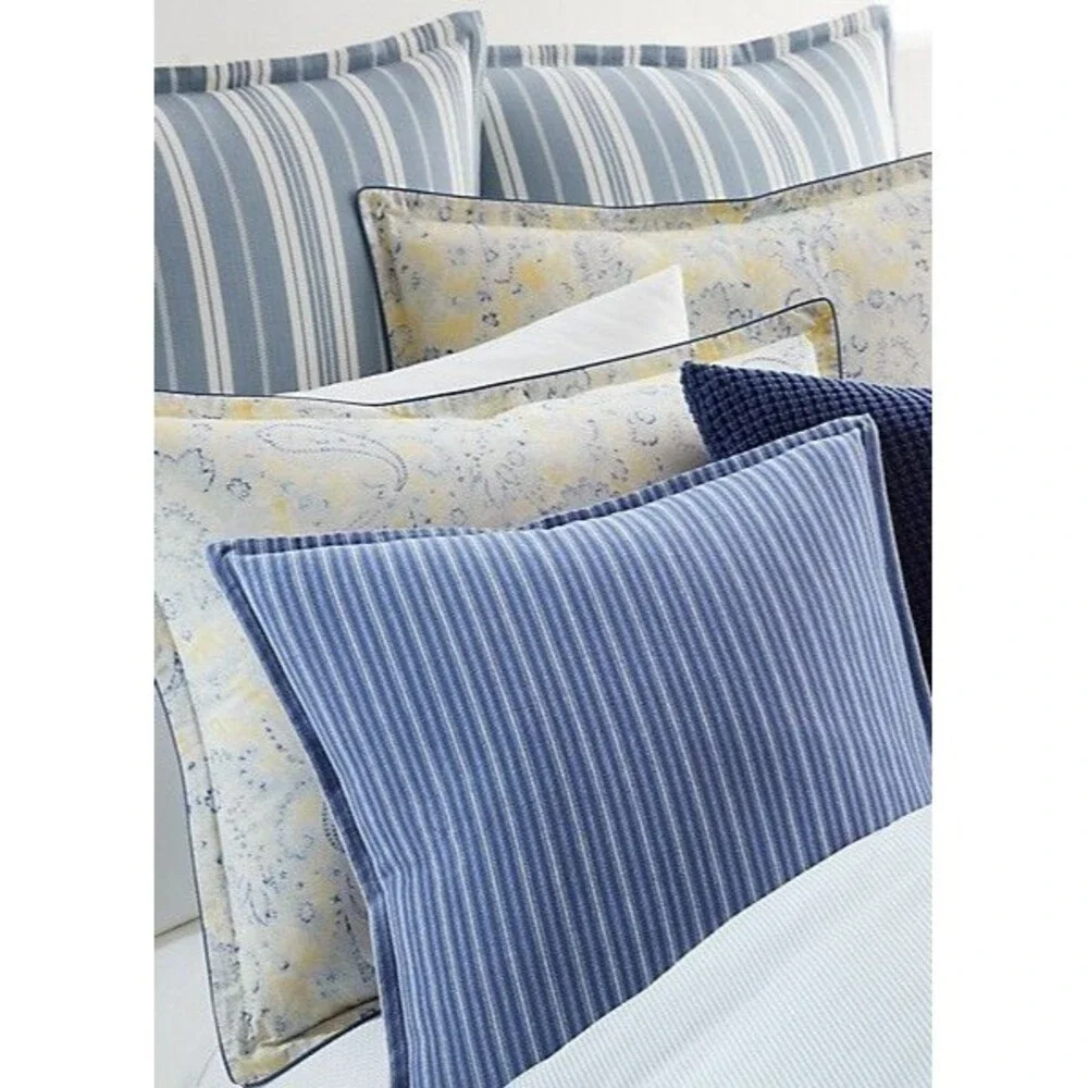 Ralph Lauren Marisa Euro Shams Sham $270 Blue Striped 100% Cotton Set of 2